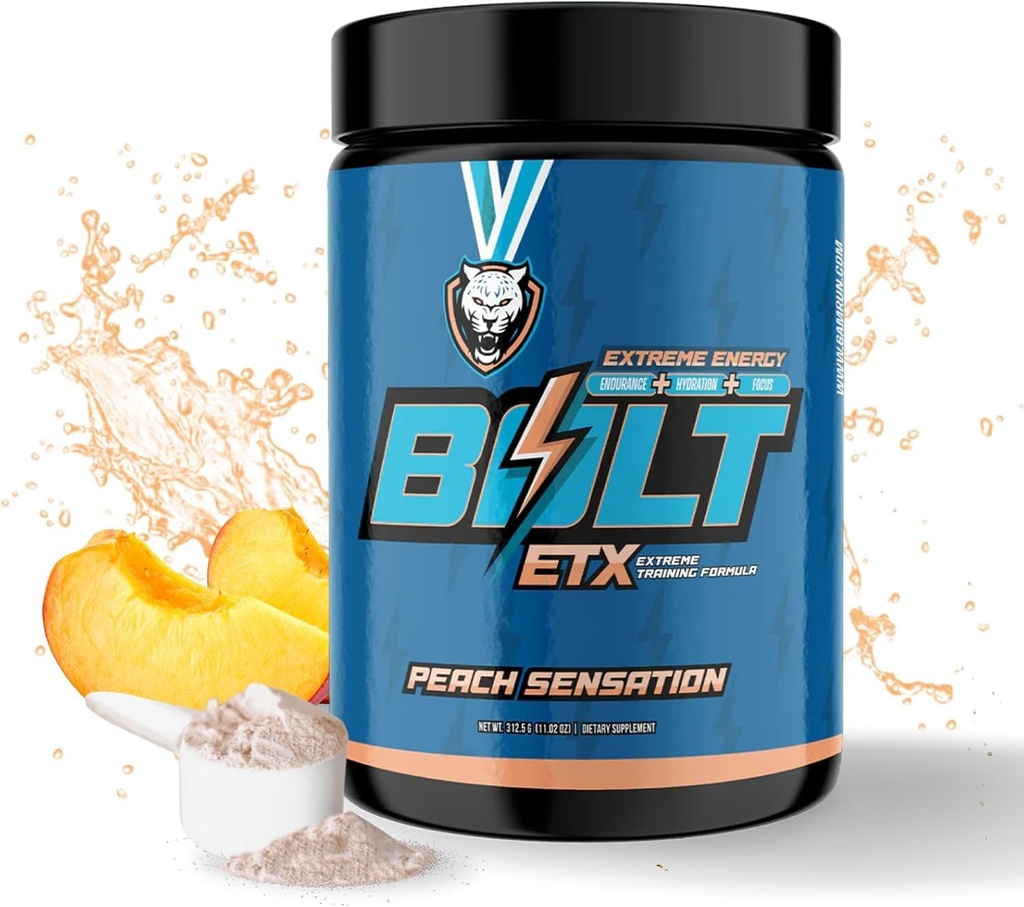 6AM Run Bolt - Pre Workout Powder for Instant Energy Boost for Cardio and Focus - No Jitters, High Energy Conditioning Formula - All Natural, Keto, Vegan (Peach Sensation)