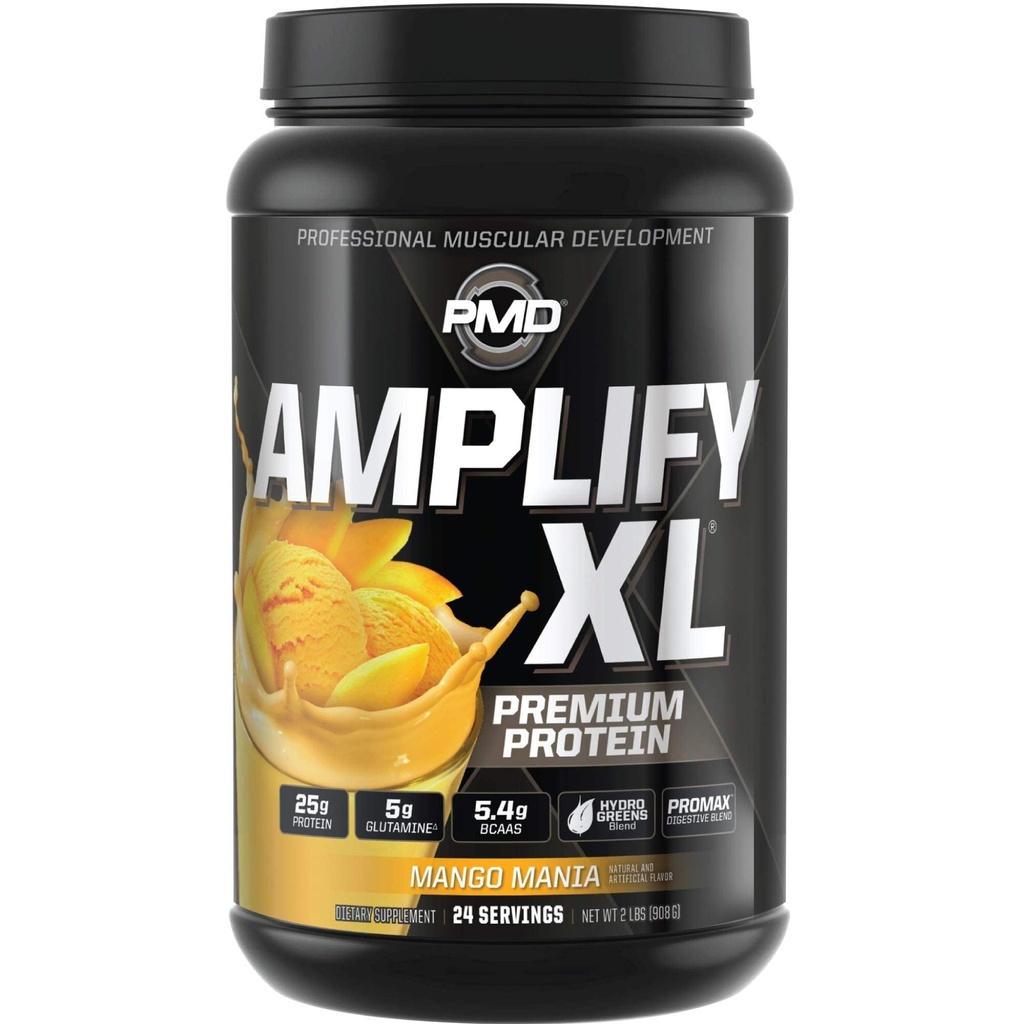 PMD Sports Amplify XL Premium Whey Protein Mango Mania Flavor - 24 Servings | BCAAS, Hydro Greens Blend, Glutamine, Whey Protein Matrix, Superfood Blend, Lean Muscle Strength and Recovery Support