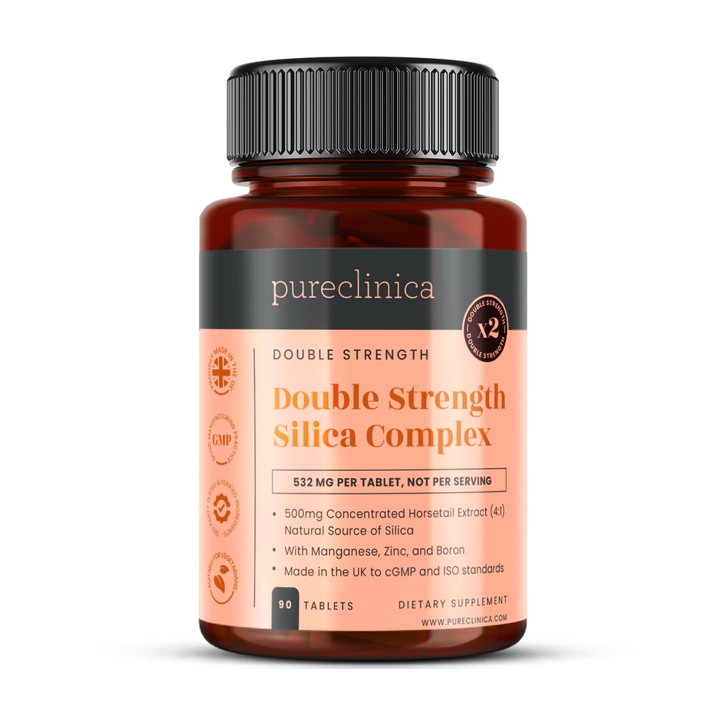 Double Strength Silica Complex – 500mg Horsetail Extract (4:1) per Tablet – 90 Tablets – 3 Month Supply – with Zinc, Manganese & Boron