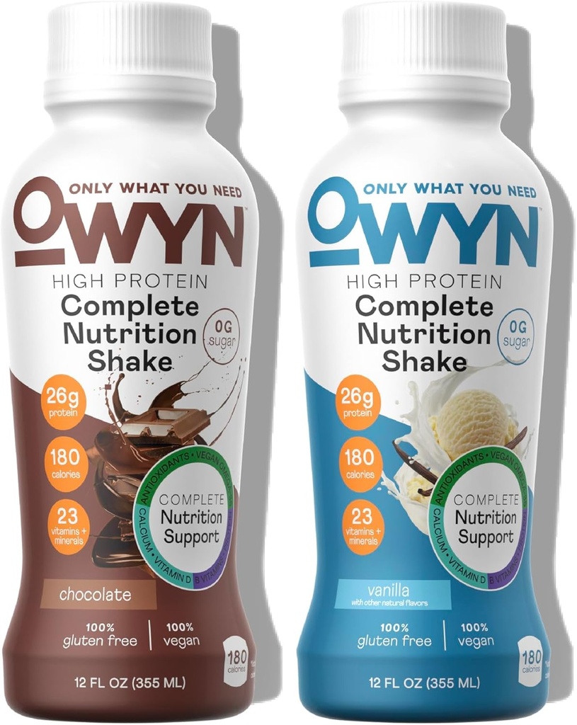 OWYN Chỉ những gì bạn cần những gì bạn cần có ở nhà máy Protein Plant Complete Nutrition Shake, Chocolate & Vanilla multiety Pack, 12 Fl Oz (12 Pack)