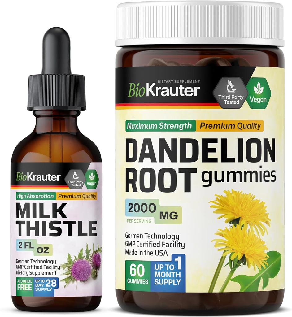 BIO KRAUter Microm Thitle Tintuture 2 FI. Oz. & Dandelion 60 Gummies