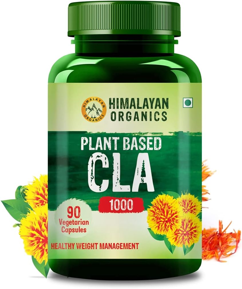 Himalájai Organics Plant Based CLA 1000 Safflower Oil Extract Fat Burner Supplement 124; Immunitásnövelő, Súlykezelés, Lean Muscle Mass 124; Jó férfiak és nők számára -90 Veg Capsules