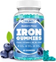 Kadınlar ve Erkekler için Demir Gummies - B6 Vitamini ile Demir Supplement, B12, C, çinko, Yetişkinler ve Çocuklar için Folate - Demir Deficiency, Anemia, Energy Boost, Blood Builder - Sugar Free Vegan 60ct Blueberry