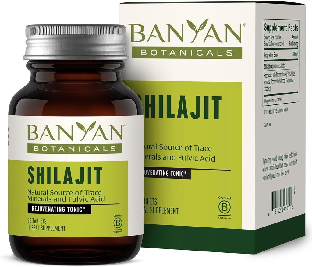 Banyan Botanikalar Şilajit - Organic və Xüsusi Mineral Daimi - Natural Detoxification və sağlam Aging üçün Mineral-Rich Shilajit Supplement * - 90 Tablet - GMO Sustainably Sourced Vegan