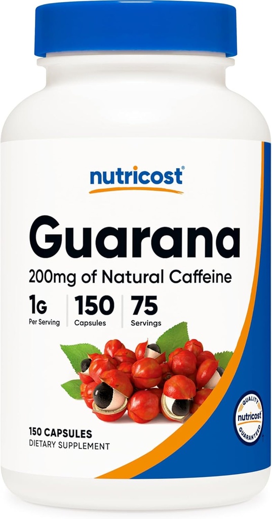 Nutricost Guarana 1000mg Servindo, 150 cápsulas vexetarianas - Natural Herbal Brasil cafeína Suplemento