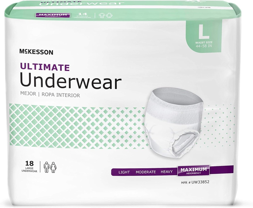 McKesson Ultimate Adult Incontinence 내복, [72 Count], 대형, 44-58 in. 최대 흡수성, Unisex Bladder 누출 보호, Tear-Away 측, Postpartum 및 Incontinence와 풀 온 스타일