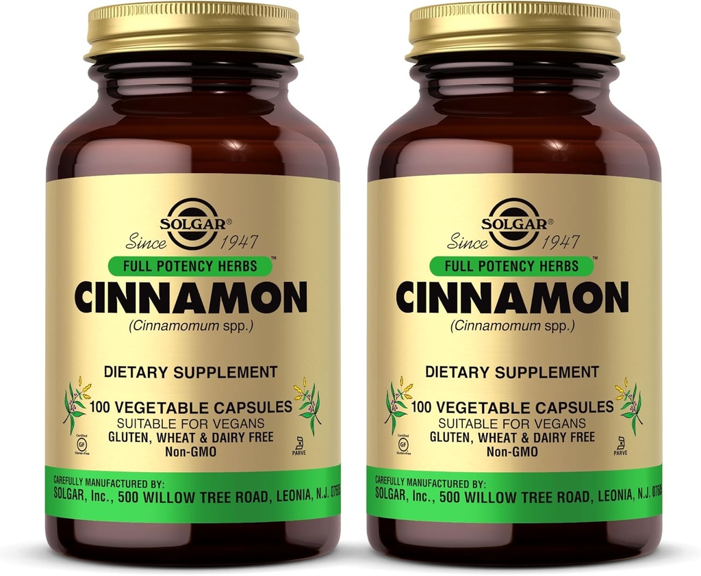 Solgar Cinnamon - 100 Gemüsekapseln, Packung mit 2 - Vollpotenz (FP) - Non-GMO, Vegan, Glutenfrei, Dairy Free, Kosher - 200 Gesamt Servierungen