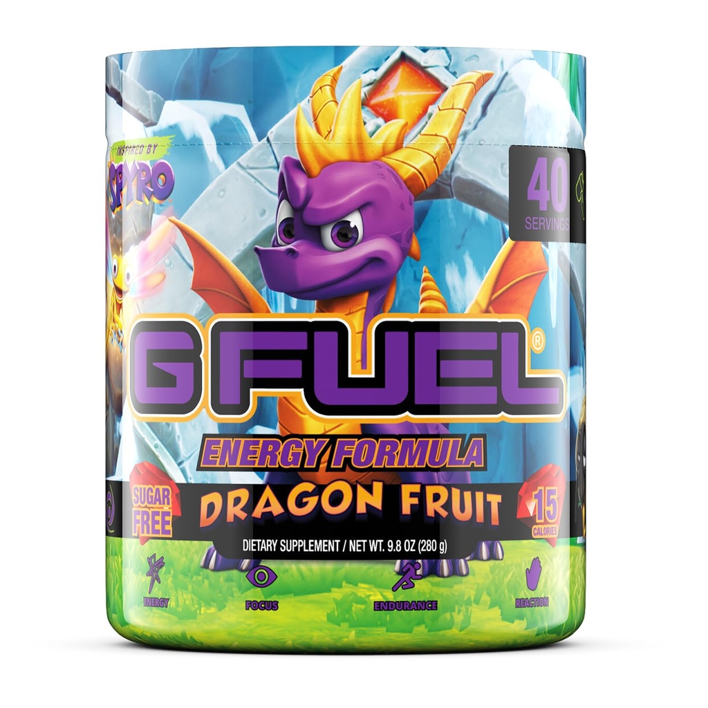 G Fuel Spyro The Dragon Energy Drink Powder, Pre Workout Caffeine Mix for Gaming, Sugar Free Focus Amino, Vitamin + Antioxidants, 9.8oz (Dragon Fruit, 40 Servings)