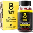 Beard Club Biotin Hazkunde Bitaminak - Gizonentzako ile-gehigarria - B12 bitamina, E eta C bitaminak, aurpegiko ile mehea zaintzeko - Strawberry Gummy