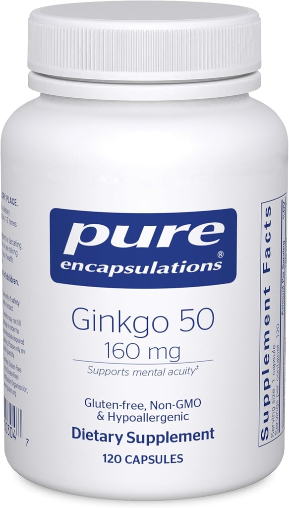 Pure Encapsulations Ginkgo 50 160 mg | Ginkgo Biloba Supplement to Support Oxygen, Blood Circulation, and Mild Memory Problems Associated with Aging* | 120 Capsules