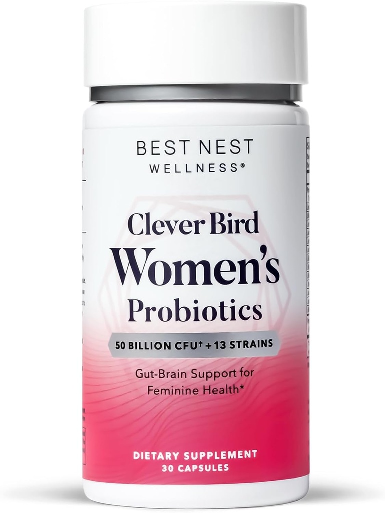 Nest Wellness Women's Probiotics - Gut & Brain Health Support Supplement - Formula Probiotiko anitzekin - Digestio laguntza osagarria emakumeentzat - 30 kapsulak