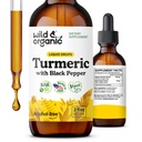 Wild & Organic Turmeric Curcumin Supplement with Black Pepper - Movement & Immune Support - Liquid Turmeric Curcumin with Black Pepper - Add to Tea Drops - Vegan, Sugar & Alcohol-Free Tincture - 2 oz