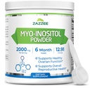 Zazzee Myo-Inositol Powder, 6 Month Supply, 183 Servings, 2000 mg per Serving, Free Scoop for Exact Dosage, 12.91 Ounces, Certified Kosher, 100% Pure, Fertility & Reproductive Support, Made in the USA