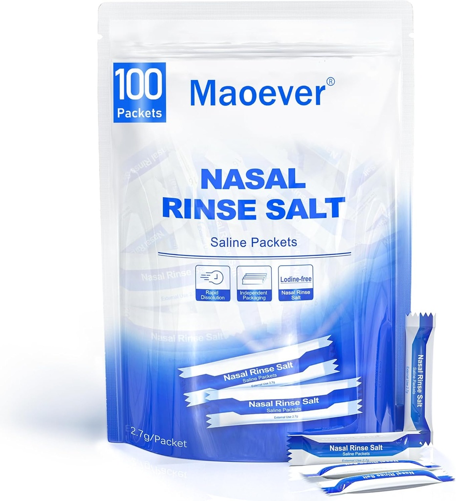Neti Pot Salt Packets - 100 individuellt inslagna Saline Packets för Nasal Wash | Neti Pot Refill Kit| Effektiv Nasal Irrigation | Sinus Care | Nasal Cleansing Solution