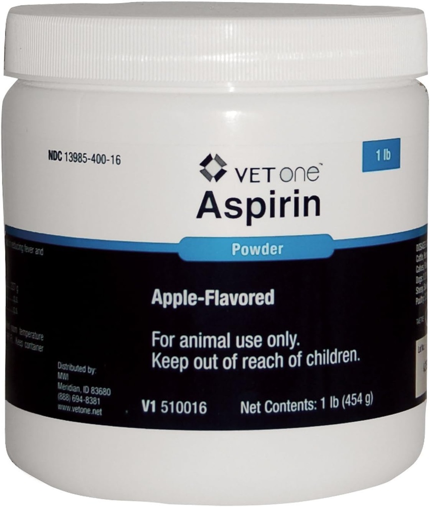 Vet One Apple Flavored Extra Strength Aspirin Powder for Horses Cattle Dogs & Livestock - Palatable - Axuda na redución da febre e analgesia - 1 lb
