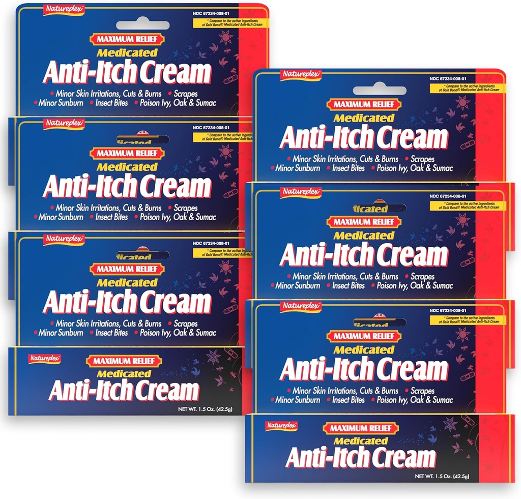 Natureplex Maksimum Relief Medicin Anti- Itch Cream 1.5oz (6 Pack) - Hurtig Relief for udslæt, Bites, Sunburn, Cuts, Burns, Poison Ivy & Mere - Cooling Menthol & Pramoxine - Made in USA