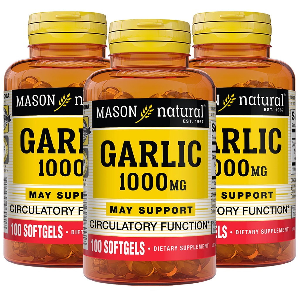 MASON NATURAL Garlic Oil 300 Day Supply Softgels, Supports Normal Circulatory Function, 3 Pack
