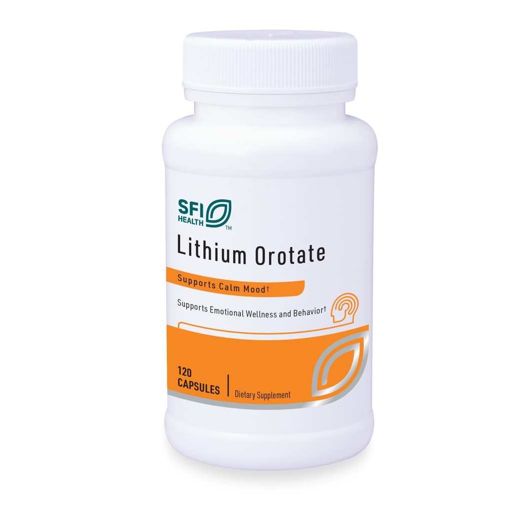 Klaire Labs SFI Health Lithium Orotate 4.8 mg - May Help Balance Mood - Bioavailable Lithium Orotate Supplement - Trace Minerals Promote Focus, Memory, Cognitive & Mood Support (120 Capsules)
