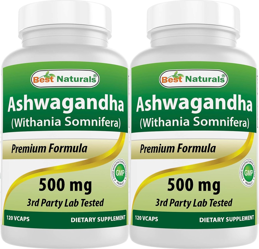 Best Naturals 2 Pack Ashwagandha Capsules for chilling Stress and Mood, 500 mg, 120 count (Total 240 Capsules)