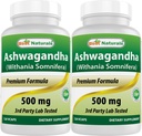 Best Naturals 2 Pack Ashwagandha Capsules for Relaxing Stress and Mood, 500 mg, 120 Count (Total 240 Capsules)