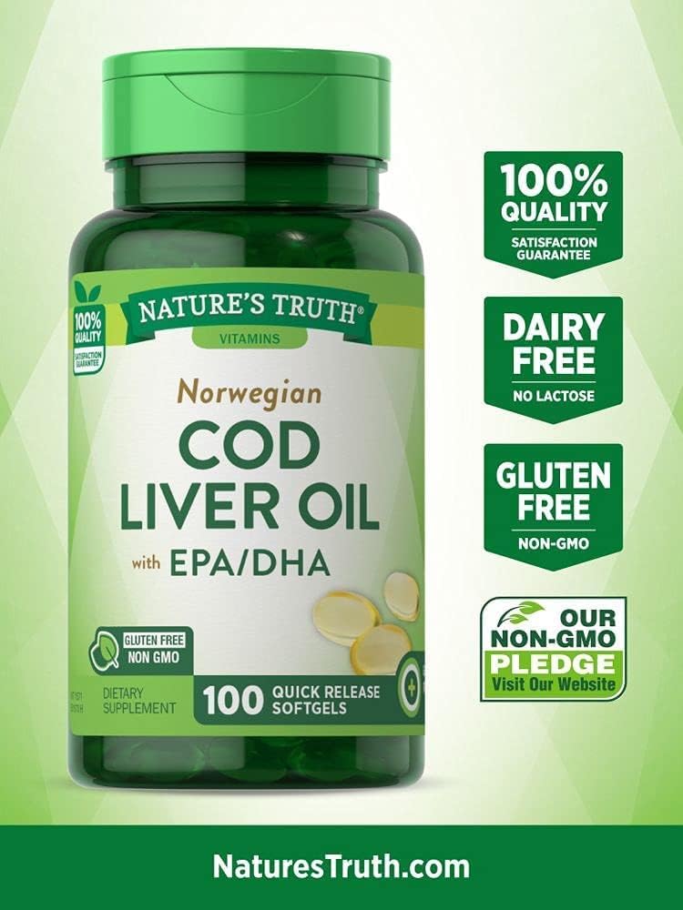 Nature 's Truth Norwegia Liver Oil Dietary Suplemen - 100 Softgels, Paket 6
