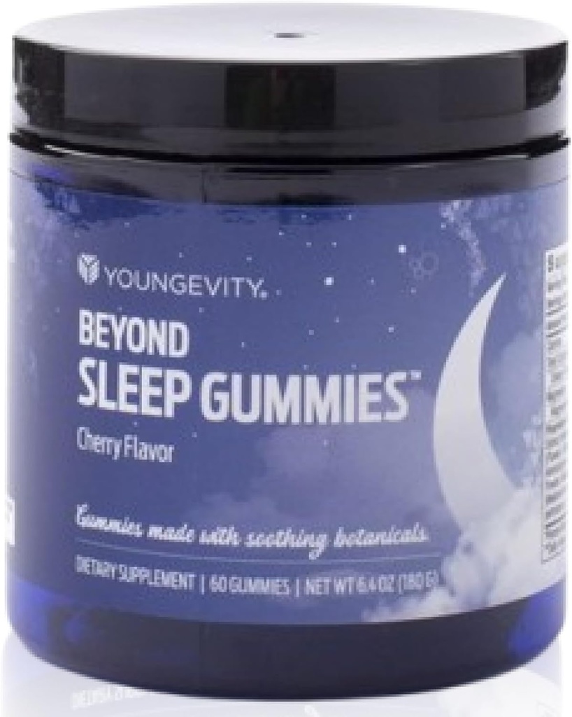 Youngevity Beyond Sleep Gummies – Melatonina, GABA, L-Tryptophan, Camomilla – Supporta sonno riposante e relax – Tart Cherry Flavor – 60 Vegan, Gummies senza zucchero