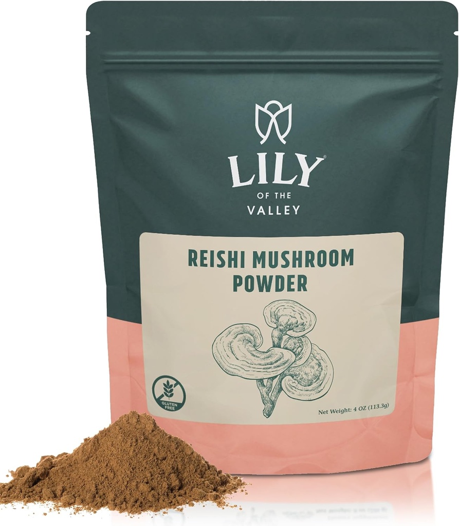 Lily of the Valley Reishi Mushroom Powder - Geweldig voor koffie, smoothie en shakes - Adaptogene paddo's - Vegan & Glutenvrij - verpakt in hersluitbare pouch (4oz, 113g)