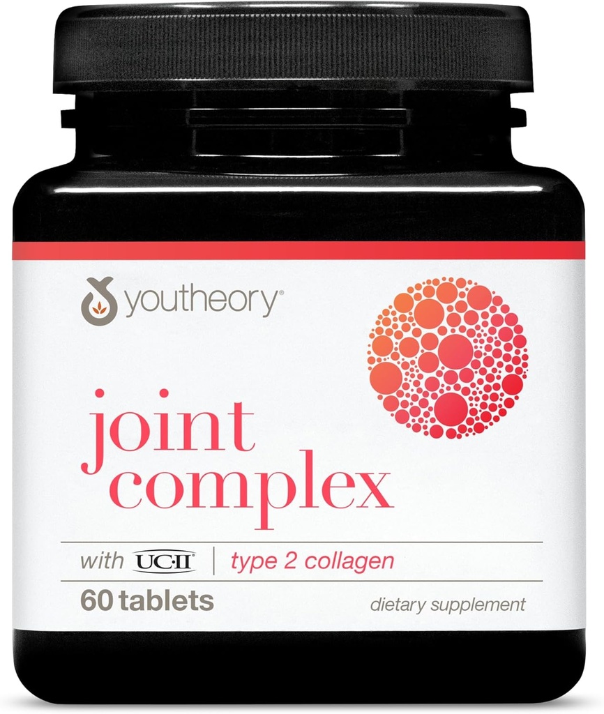 Youtheory Joint Complex med UC-II - för hår, nagel, ben, Joint & Muscle Health * - för män och kvinnor - med Aminosyror, Boswellia Extract, Ginger & Turmeric - 60 tabletter (30-dagars leverans)