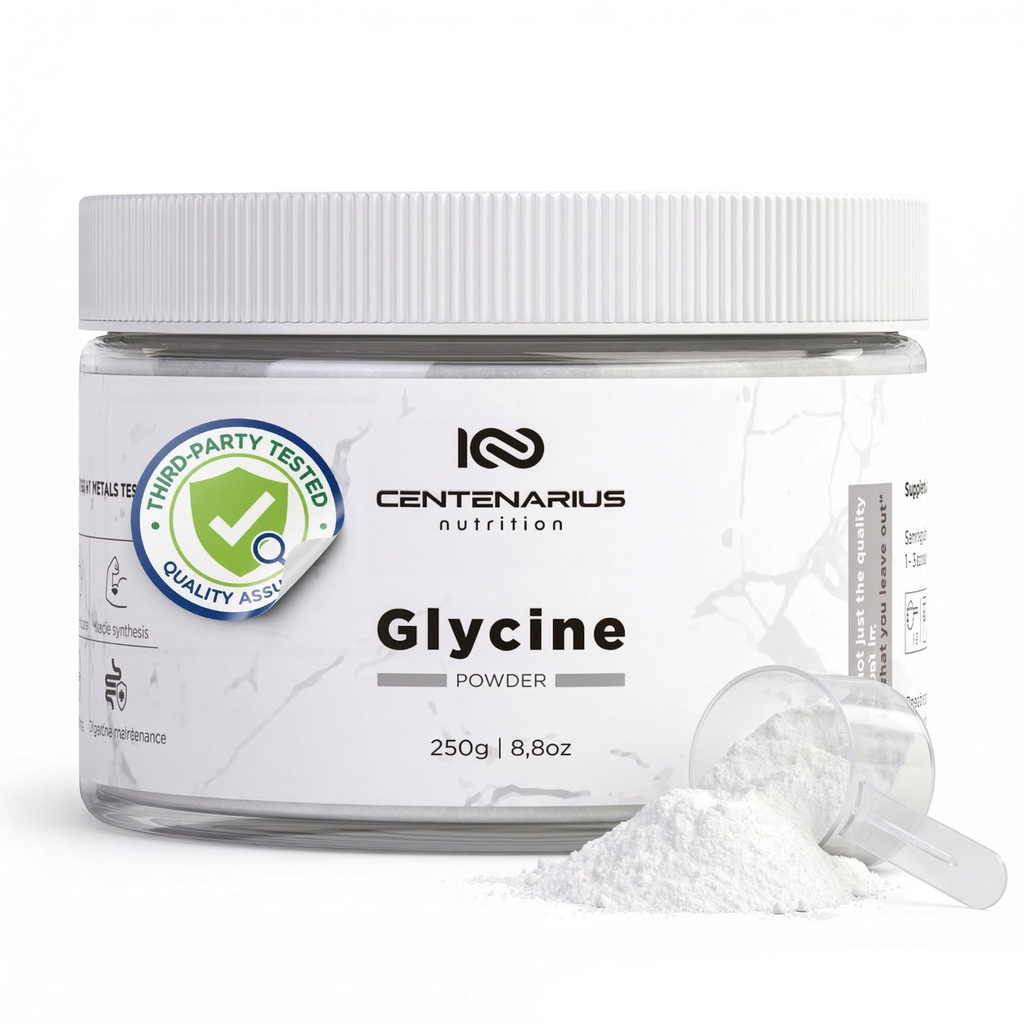 Premium Glycine Powder 250g | Amino Acids Supplement for Post Workout Muscle Recovery, Digestion, Sleep Aid + More - Vegan, Additive-Free, Third-Party Tested | Centenarius Nutrition