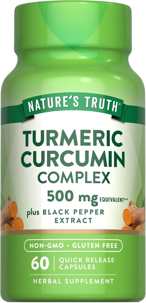 Nature's Truth Kurkuma Curcumin mit schwarzem Pfeffer Extrakt | 500mg | 60 Kapseln | Non-GMO und Gluten kostenlose Complex Supplement