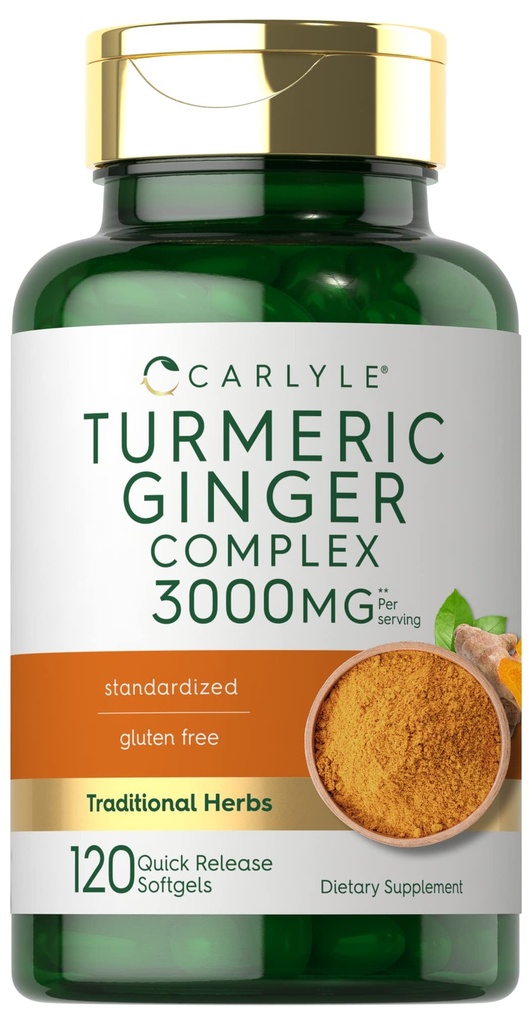 Carlyle Turmeric and Ginger Supplement | 120 Softgel Capsules | Turmeric Curcumin Complex | with Black Pepper Extract | Non-GMO, Gluten Free