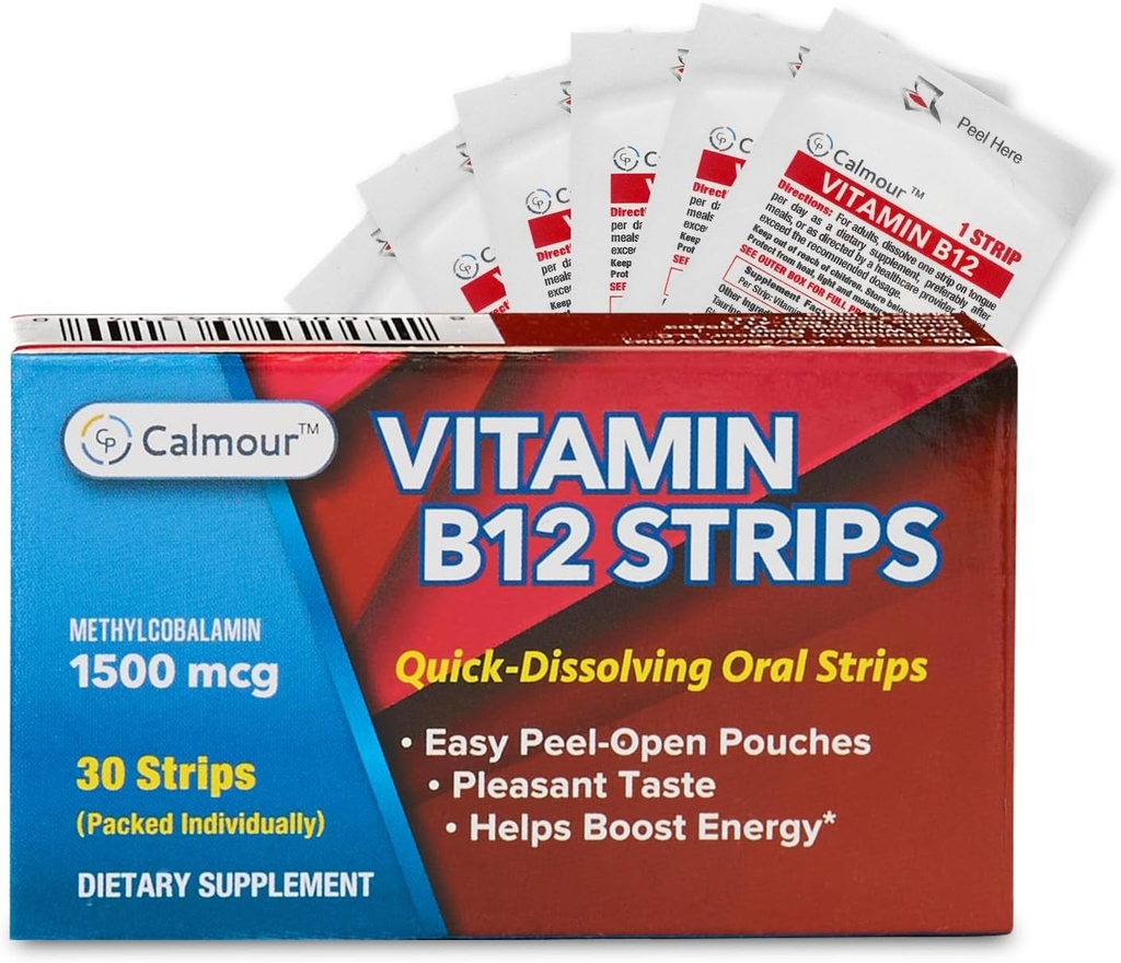 Vitamin B12 Strips 30 Pack | Easy Oral Dissolvable Mint Flavored Strips | 1500 mcg Strips | VIT B12 Tongue altında Dissolve | Metilcobalamin B-12 Vitamin Formula / Vegan Dostu & Gluten Pulsuz