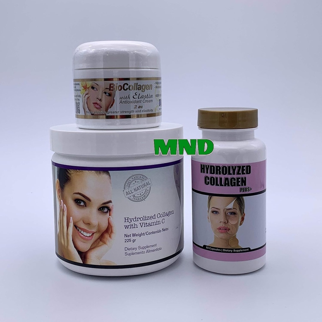 BIO HYDROLIZED Collagen Plus Vitamina C Powder Healthy Hair Pills Elastin Cream