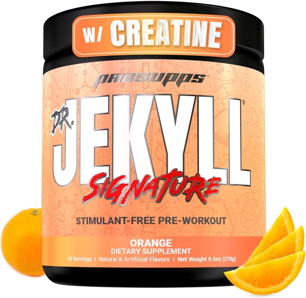PROSUPPS Dr. Jekyll signature Pre Workout Powder with Creatine - Stim-Free Preworkout Supports Muscle Volume ' Endurance - Caffeine-Free Gym ' Fitness supplements (Orange, 30 Servings)