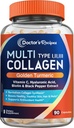 Receitas Multi Collagen Peptides con turmerico dourado, vitamina C, Biotina, ácido hialurónico e pementa negra, suplementos de coláxeno para pel, cabelo, cravo, coláxeno para mulleres e homes, 90 Caps