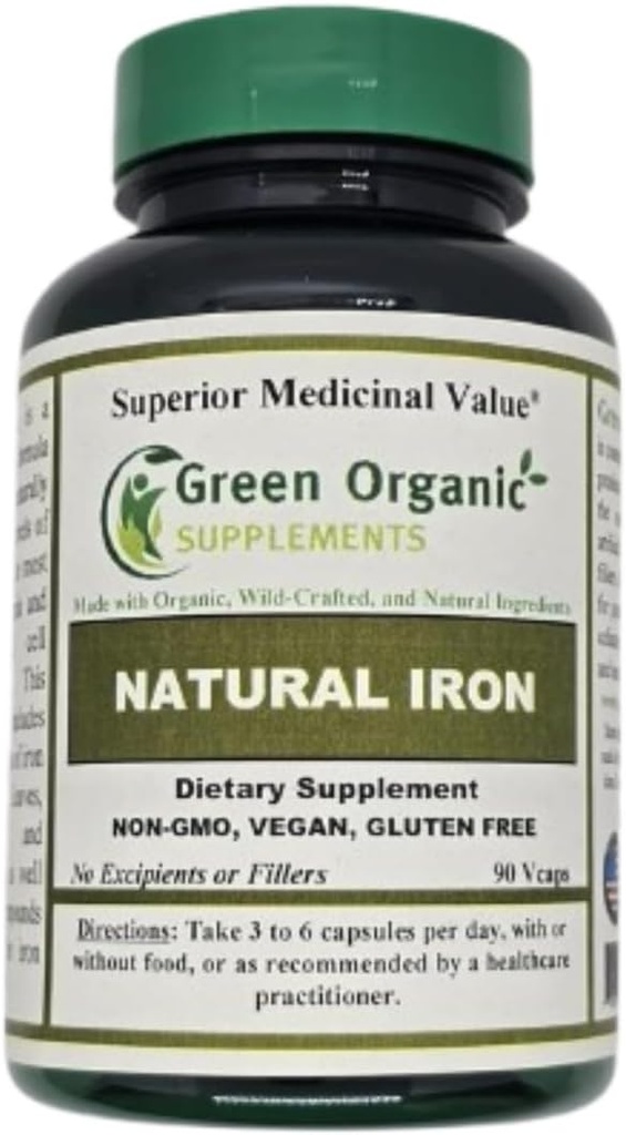 (Pack of 1) Green Organic Supplement' Iron, 2000mg Organic capsoles, 90, Hand Gad, Golden, Not-GMO, & Gluten Pron Cules