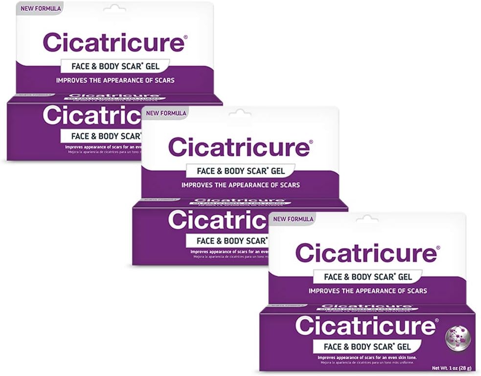 Cicatricure Face & Body Advanced Scar Gel, Scar Gel for Old & New Scars, Fades Stretch Marks Away, Surgical Skies, Injuries, Burns, for Dewasa & Kid, 1 oz (28g), 3 Pack