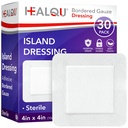 HEALQU Island Dressing - 4"x4", 30 Count - Bordered Gauze Sterile Individually Wrapped Gauze Pads, Water-Resistant, Non-Woven Backing - Soft and Breathable Wound Dressing for First Aid and Medical