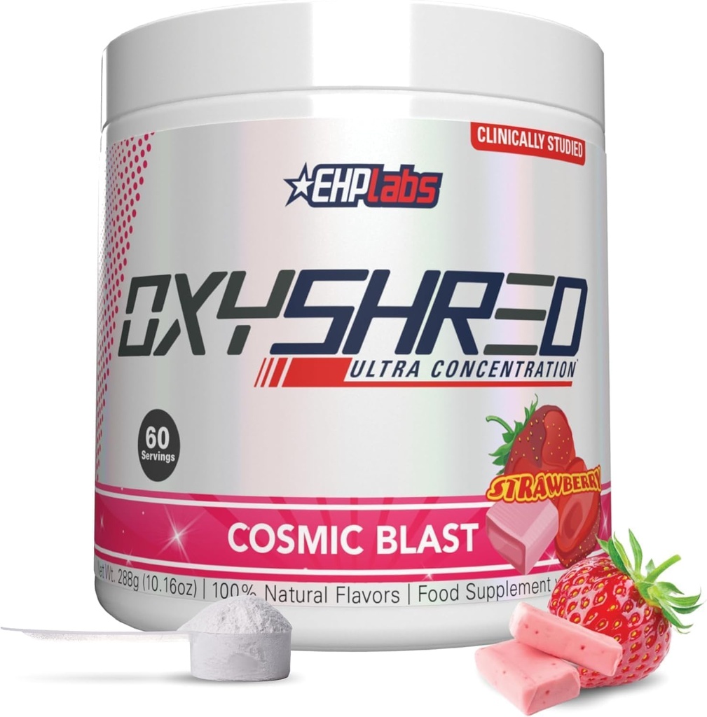EHP Labs OxyShred Pre Workout Powder - Presping Powder with L Glutamine & Acetyl L Carnitin, Energy Boost Drink - Kosmický výbuch, 60 Služeb