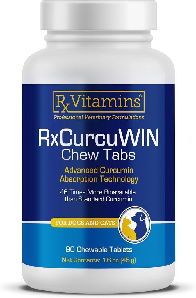 Rx Vitaminer CurcuWIN - Curcumin for hunder og katter - Vitaminer og kosttilskudd, Allergi Relief - gir immunstøtte og hjelpemidler Digestiv støtte - Joint Supplement - 90ct