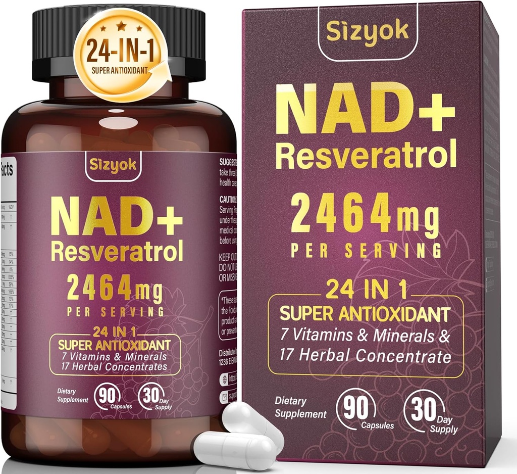 Suplemento NAD+ Liposomal NAD+ Suplemento con Resveratrol, NAD Resveratrol Suplemento - Impulsar o NAD+ para a defensa do envellecemento, enerxía, foco - cápsulas ultra antioxidantes, 184