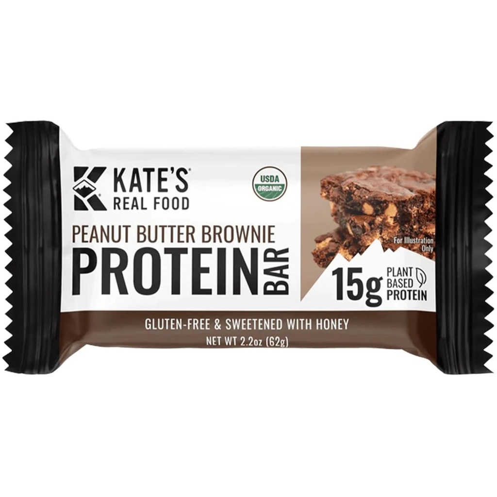Real Food Organic Protein Bars της Kate – (Peanut Butter Brownie, 2.2 oz, Pack of 12) – Φυτική βάση Protein Bars - Χωρίς γλουτένη, Χωρίς σόγια, Μη ΓΤΟ, Ολόκληρα σιτηρά, και όλα τα φυσικά