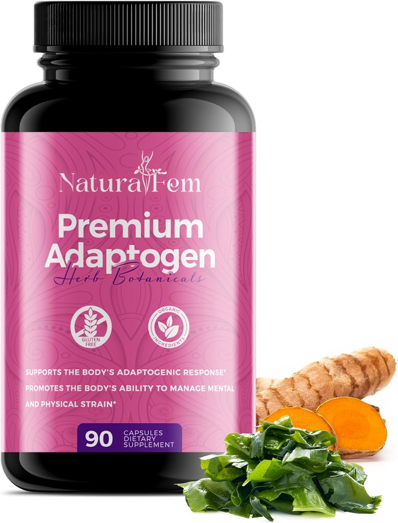 NaturalFem Premium Adaptogens Ergänzungen für Frauen mit Kräuter Botanicals wie Rhodiola Rosea Extract, Turmeric, Maca Root für bessere Anpassungogene Reaktion, Fokus & Stimmung Support Supplement - 90 Kapseln
