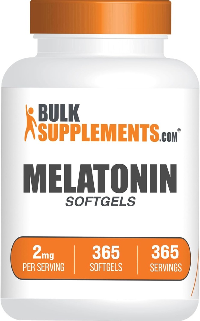 BulkSupplements.com Melatonin Softgels - Suplement Melatoninowy, Pomoc dla dorosłych - Gluten Free, 1 Softgel per Serving (2 mg), 365 Hrabia (Pack of 1)