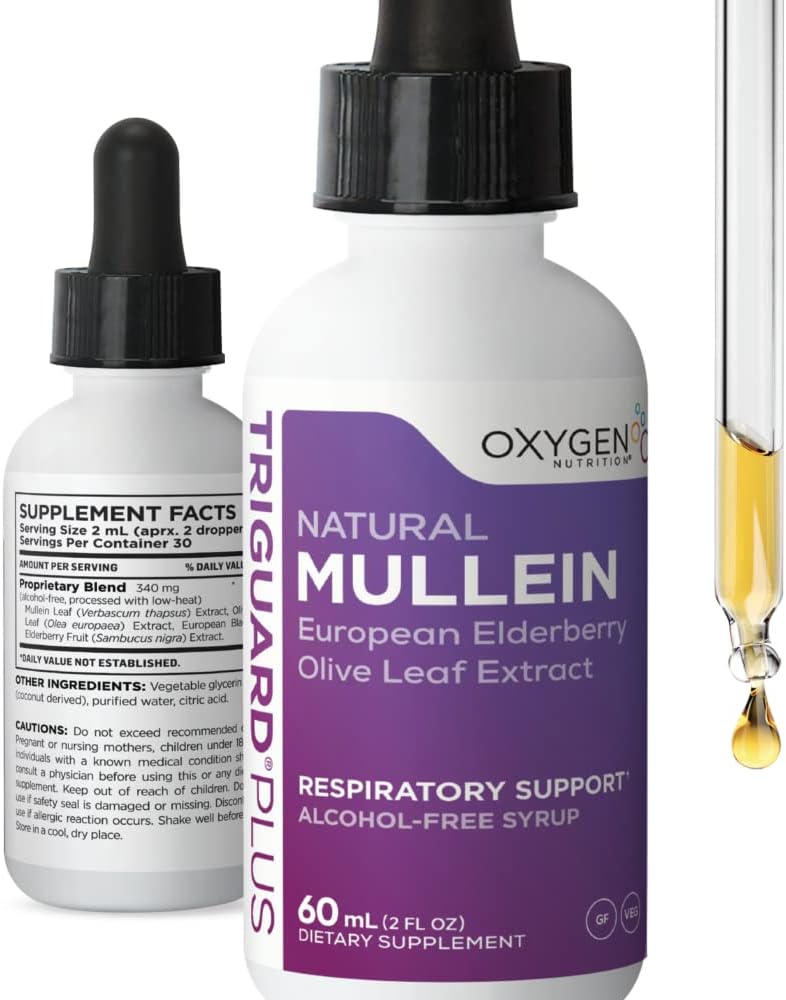 TriGuard MULLEIN Plus - Mullein Leaf Extract, Elderberry Extract & Olive Leaf Extract 2 fl oz | Supports Healthy Respiratory Function & Immune System | Alcohol-Free, Non-GMO, Tastes Great, Made in USA