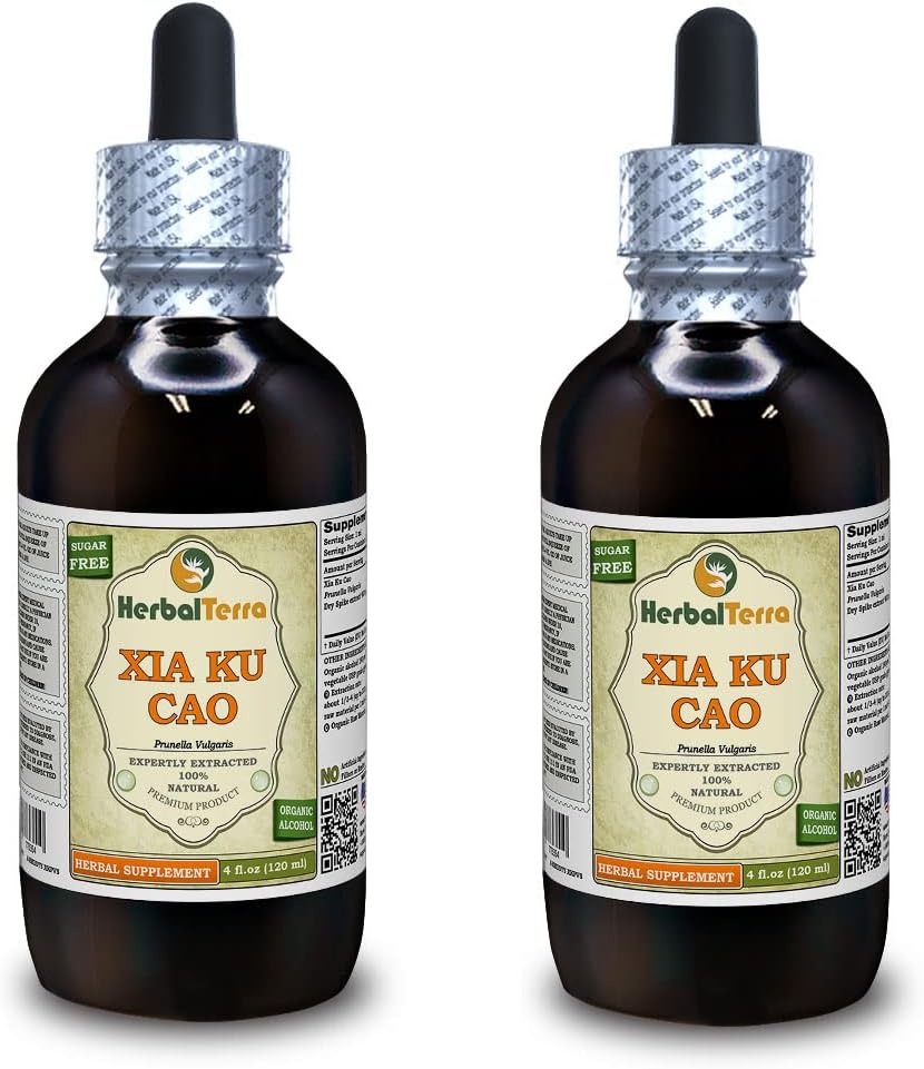 Xia Ku Cao, Prunella (Prunella Vulgaris) Tintura, Orgánica Dried Spike Powder Liquid Extract (Marca: HerbalTerra, Proudly Made in USA) 2x4 fl.oz (2x120 ml)