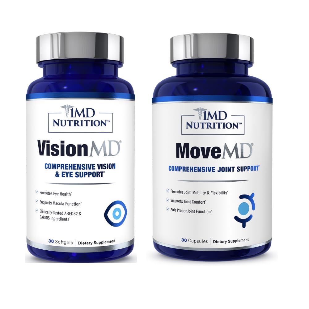1MD Nutrition MoveMD & VisionMD Joint Support & Eye Care - Collagen, Hyaluronic Acid, Astaxanthin, OptiLut Lutein, Zeaxanthin