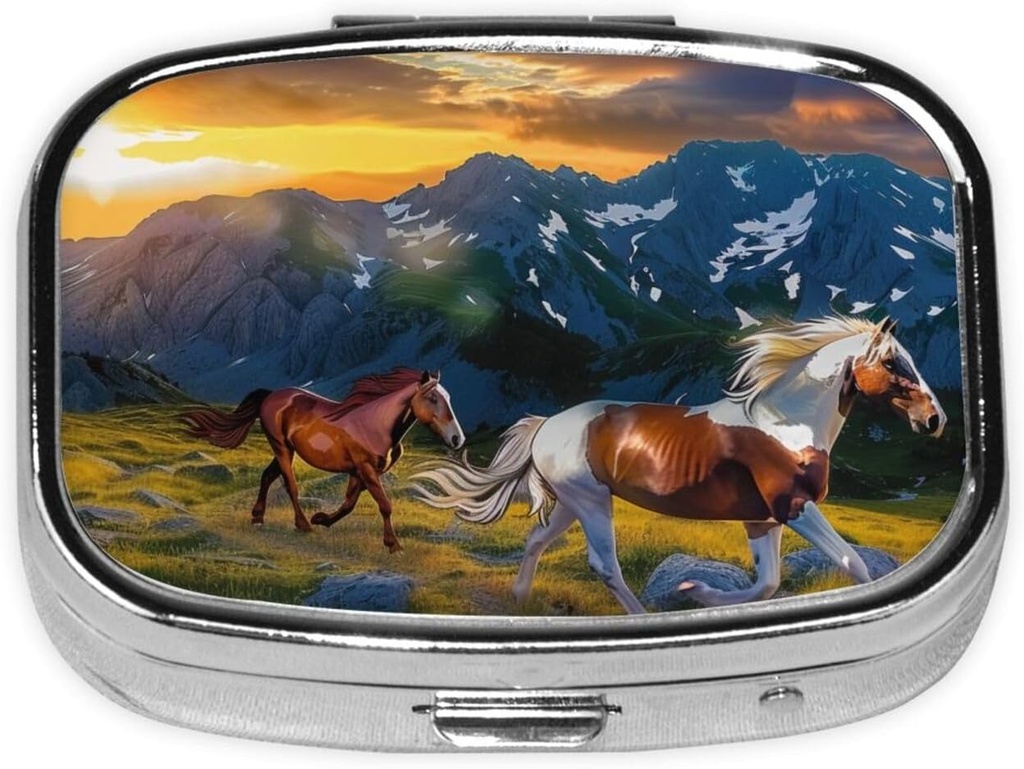 Shocking Running Horse Printed Square Pill מארגנת עם 2 השוואתיים, Portable Mini Pill Case for Medicine, ויטמין, שמן דגים, תוספים