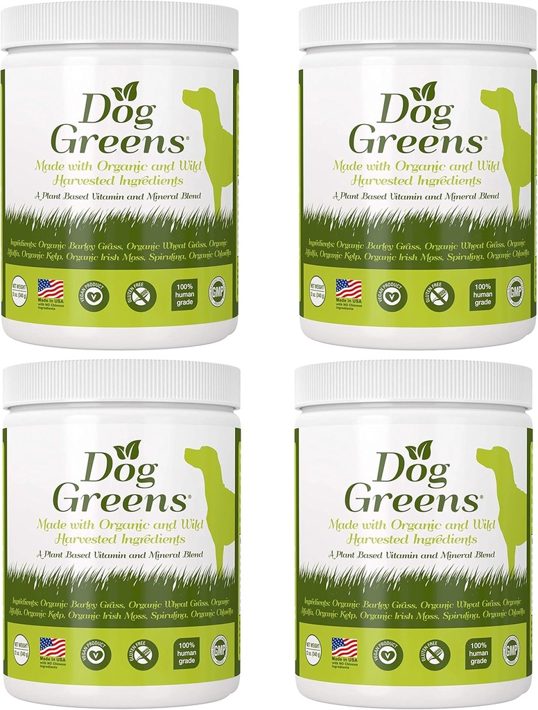 Suplemento orgánico baseado en plantas para a pel, abrigo, Digestive & Immune Health in Dogs (12 oz); Natural, Holistic e Vet Aprobado, Engadir á comida do can, alimentos para cans caseiros, alimentos para cans crus, Vegan, 4 Pack
