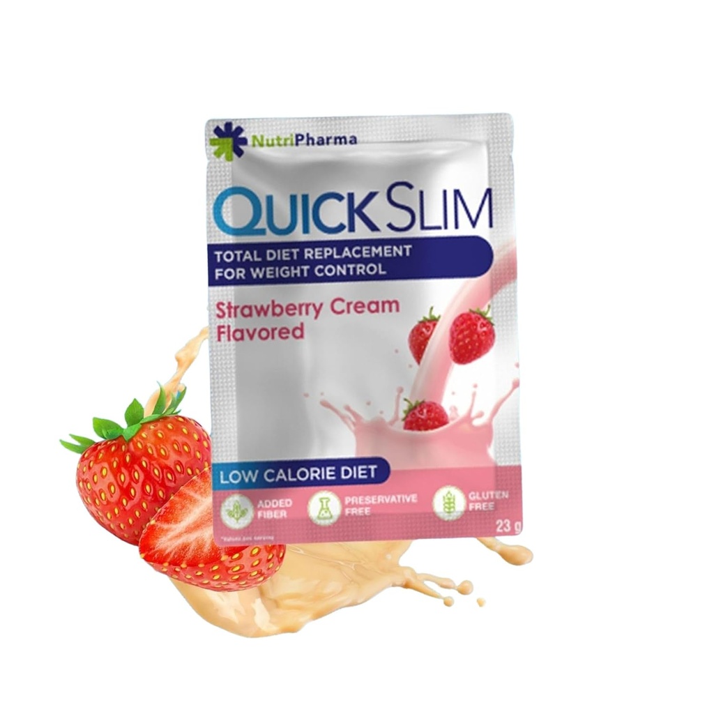 Quick Slim High Protein Weight Loss Shakes for Women & Men, Complete Meal Replacement Powder, Low Carb Diet Shakes, Intermittent Fasting, Keto, Gluten Free (1 serving, Strawberry cream)